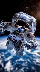 Wall Mural - A man in a spacesuit is floating in space