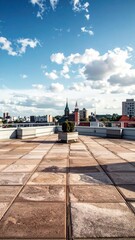 Poster - Scenic Rooftop View with Artistic Elements and Urban Landscape