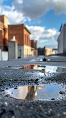 Poster - Reflections on Rooftop Puddles Capturing Miniature Urban Scenes