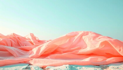 Poster - Flowing pink fabrics beach photography soft textures aerial view serenity and calmness