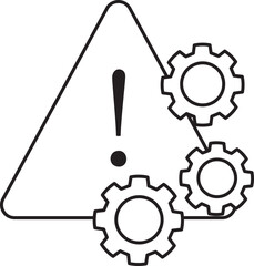 Poster - Warning sign with exclamation mark is accompanied by three gears, symbolizing technical issue or system error. image suggests caution in mechanical or digital context