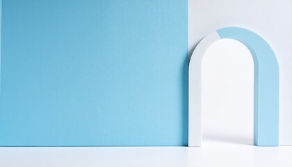 Poster - Artistic arch design in a minimalist blue and white space interior modern aesthetics contemporary viewpoint