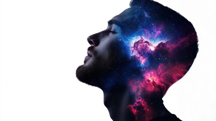 Wall Mural - a man's face is shown in a dreamy, surreal way, with a galaxy in the background