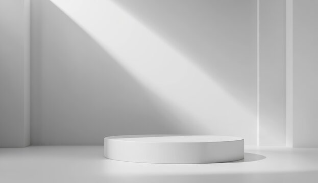 Simple white pedestal in a minimalist setting, bathed in sunlight