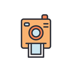 Poster - Orange Instant Photo Camera Icon With A Pastel Color Photograph