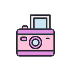 Poster - Vintage Style Pink Camera With Instant Photo On Transparent Backdrop