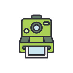Poster - Retro Instant Camera Vector Illustration With Fresh Lime Hue And Photo