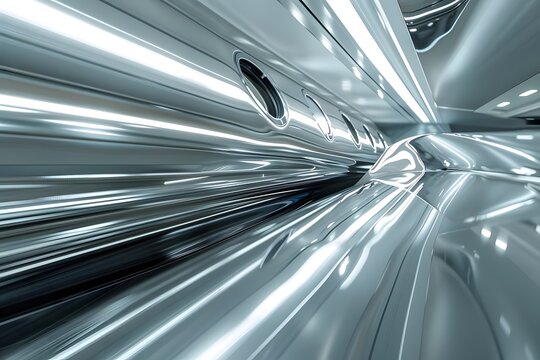 Futuristic Metal Corridor: Exploring Sleek, Reflective Surfaces and Abstract Architectural Design with Dynamic Lighting, Showcasing Modern Aesthetics in a Sci-Fi Setting.