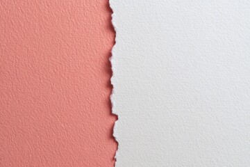 Poster - Split View of Textured Coral and White Paper Showing Contrast and Depth in Color and Material for Creative Backgrounds and Design Needs