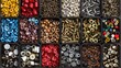 © mas - Colorful hardware parts in trays, workshop, overhead