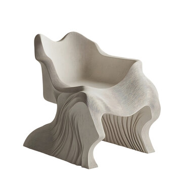 Minimalist, sculpted chair featuring a flowing, textured form.  Its abstract design showcases dynamic curves.