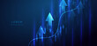 © Pramote - Abstract arrow up with stock market candlesticks glowing light effedct on dark blue background. Business investment concept.