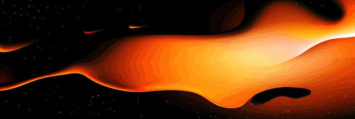 Poster - Abstract orange and black liquid gradient background with smooth flowing holographic waves and bright minimalist vector design for creative banner use