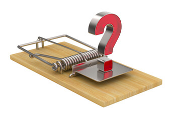 Wall Mural - mousetrap and question on white background. Isolated 3D illustration