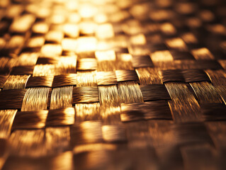 Poster - golden woven texture: a captivating, close-up shot of a golden woven texture, showcasing intricate p