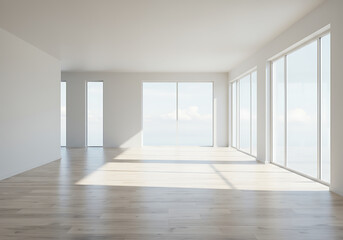  A spacious and modern empty living room with white walls