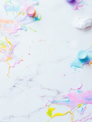 Poster - Abstract Colorful Paint Swirls on White Marble Background, Creative Artistic Design for Modern Art Projects and Backgrounds, Vibrant Color Mixes