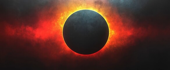 Wall Mural - Fiery Cosmic Eclipse Dark Planet Intense Red Orange Flames Space Background
