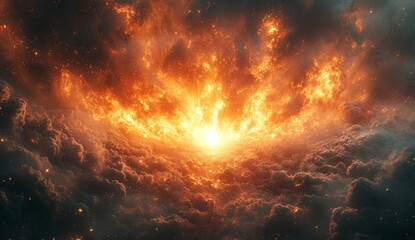 Wall Mural - Fiery Cosmic Nebula  Orange and Yellow Flames in Dark Space