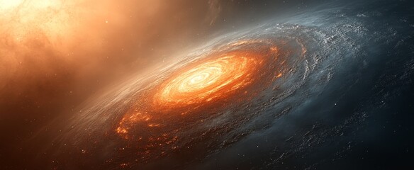 Wall Mural - Fiery Orange and Blue Spiral Galaxy in Dark Space