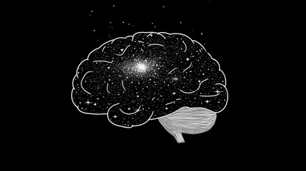 Poster - Design a silhouette of a brain icon filled with a galaxy of stars, symbolizing the vastness of human potential and imagination