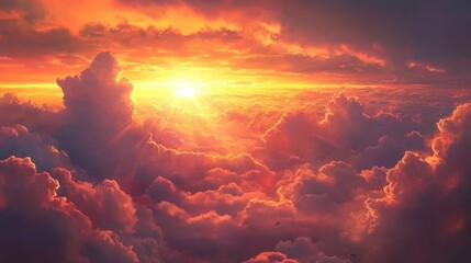 Poster - fiery rays of sunrise bursting through the clouds, setting the sky ablaze with hues of orange and pi