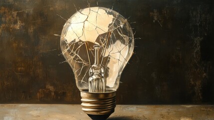 Poster - Illustrate a light bulb icon where the glass is cracked but still glowing, symbolizing resilience and creativity under pressure