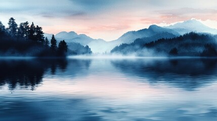 Wall Mural - a serene lake with mountains in the background