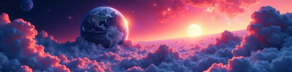 surreal landscape of bubble-covered planet orbiting in cosmic void, surreal, cosmic, bubbles