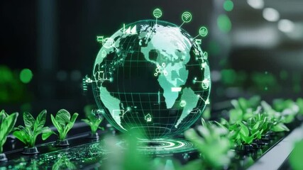 Poster - Futuristic Global Network Concept with Green Plants and Technology Integration for Sustainable Development 4k video footage