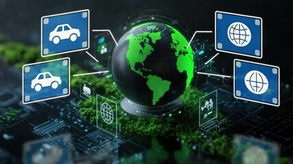 Poster - Green Technology and Eco-Friendly Innovations in Renewable Energy with Digital Global Map Visualization 4k video footage