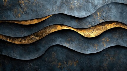 Poster - Abstract Dark Gray and Gold Wavy Background Texture