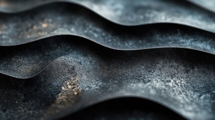Fototapete - Abstract Dark Gray and Silver Undulating Waves with Glittering Particles
