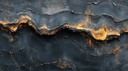 Fototapete - Abstract Digital Art Glowing Orange Yellow Lines Wavy Pattern Dark Gray Texture