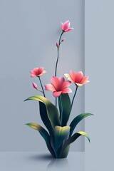 Wall Mural - Modern Pink Flowers Illustration