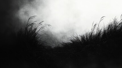 Fototapete - Abstract Grayscale Landscape with Hazy Background and Glittering Particles