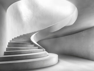 Fototapete - Abstract Grayscale Spiral Staircase in Minimalist Interior