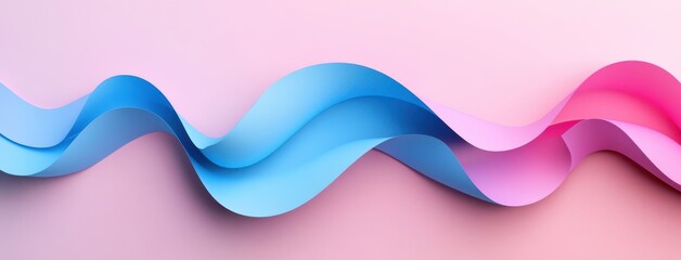 Poster - Abstract Pastel Blue and Pink Paper Waves on Pink Background