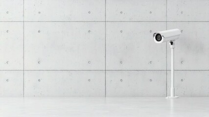 Poster - Modern Security Camera on Stand Against a Minimalist Concrete Wall for Security and Surveillance Concepts 4k video footage
