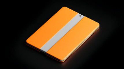 Poster - Orange tablet mockup with gray accent, isolated on black background, showcasing clean design and free space for text or branding