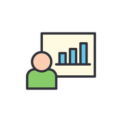 Poster - Presentation Of Data With Person And Bars On Screen Graphic Illustration
