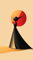 Poster - Abstract stylized figure silhouette against a vibrant sunset, digital art illustration for creative projects, modern graphic design element, minimalist artwork.
