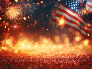 Poster - American Flag Fireworks Background Red White Blue Glitter Texture