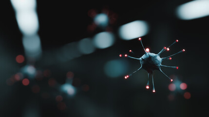Poster - Microscopic Marvel: Intriguing 3D-rendered illustration of a virus, its spiky exterior and vibrant red accents, hinting at the intricacies of disease and scientific exploration.