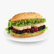© Chalita - Aerial shot of a gourmet turkey and cranberry sandwich served with fresh lettuce on a wooden cutting board