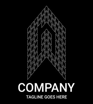 Real Estate Logo with outlined letter 'n'. Outline lowercase monogram. Perfect for t-shirts, sports cars, property, architecture, construction and buildings. The logo is formed by a grid of squares.