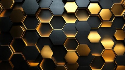 Poster - Abstract geometric background of hexagonal shapes with shiny gold and black textures in a modern design 4k video footage