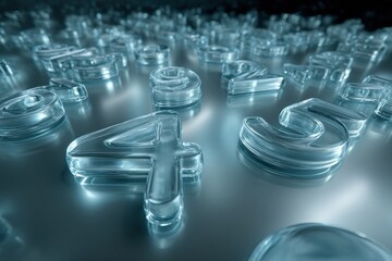 Poster - A mesmerizing array of translucent numbers arranged across a reflective surface, creating a captivating pattern with a blend of clarity and subtle shadows, inviting intrigue.