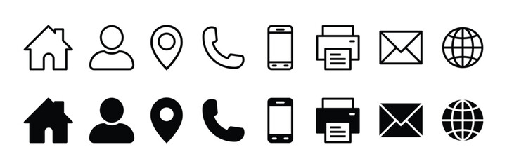 Poster - Contact us icon set. Business card icons containing address, name, location, phone, mobile, fax, email and website symbol. Transparent PNG and vector illustration.