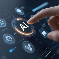 Fototapete - Hand pressing ai button on digital dashboard